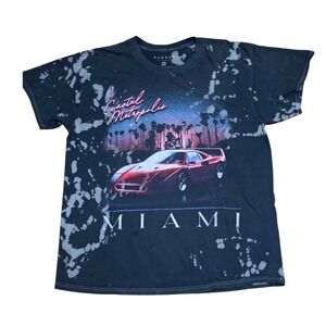 PacSun Mens Coastal Metropolis Miami Graphic T-Shirt Bleach Wash Black Medium A7